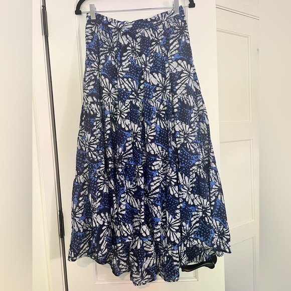NWT Xirena Iris Tiered Cotton Midi Skirt Water Blue Floral Print S - Picture 1 of 4